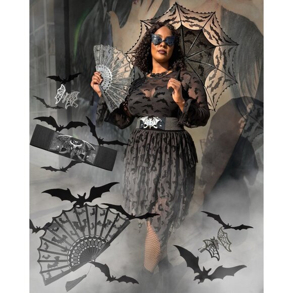 Bat Belt Womens 2XL-3XL Silver Stretchy Elastic Waist Halloween Trick or Treat - Picture 4 of 5